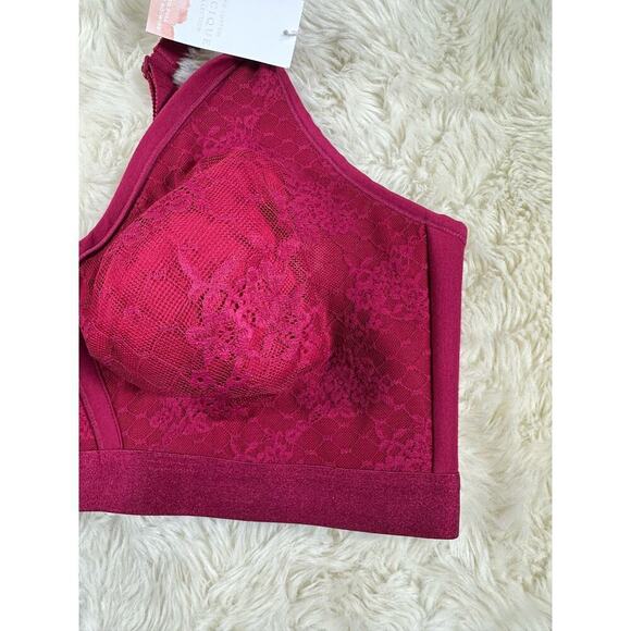 Cacique Unlined Full Coverage No-Wire Bra New Size 42DDD Burgundy Red LACE - Picture 4 of 9